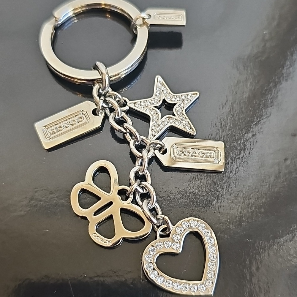 Coach Nwot Silver Keychain With Heart, Star, And Butterfly Charms